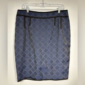 Ann Taylor Diamond Jacquard Pencil Skirt Size 12 Navy Modest Perfect For Church